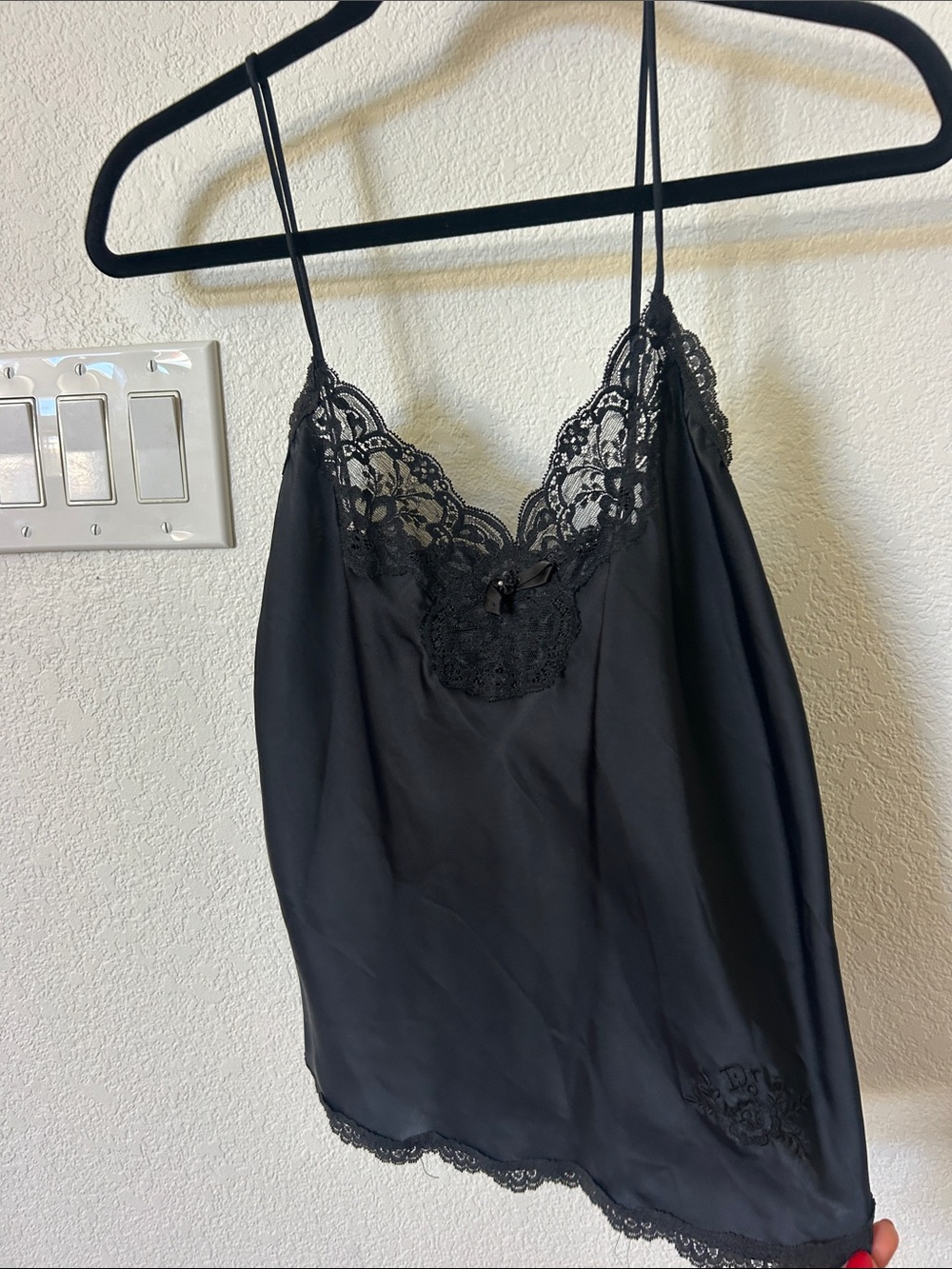 Dior Black Satin Lace-Trim Slip Cami